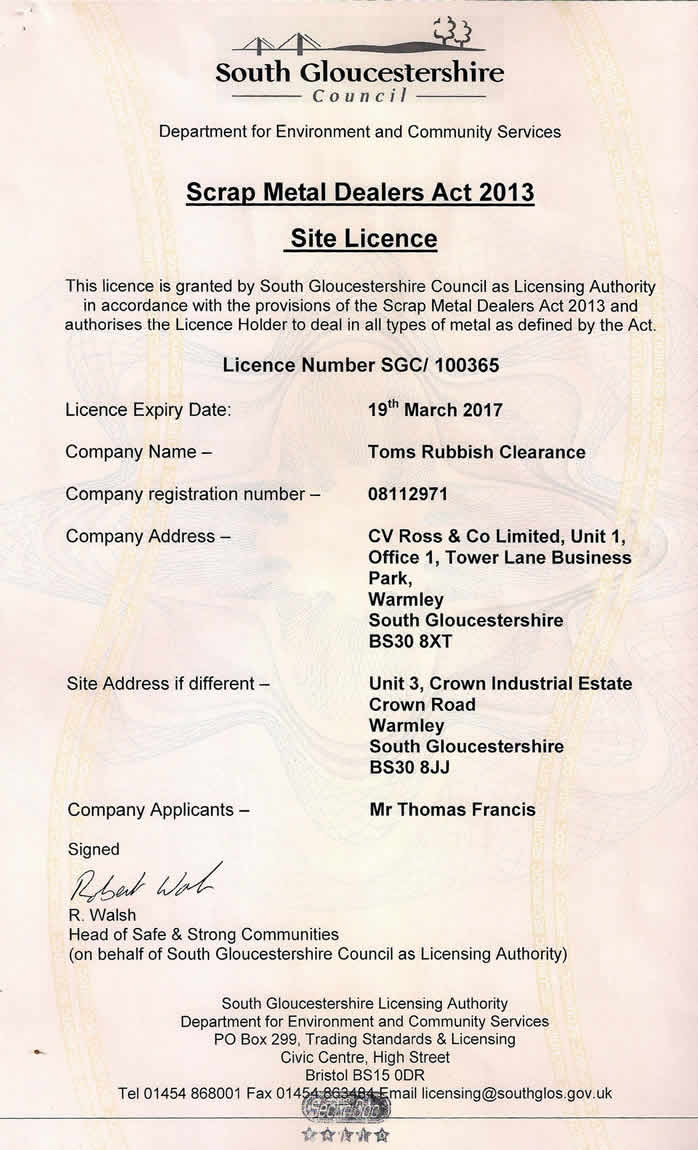 scrap metal licence, business legal compliance
