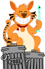 tom cat sitting on a dust bin